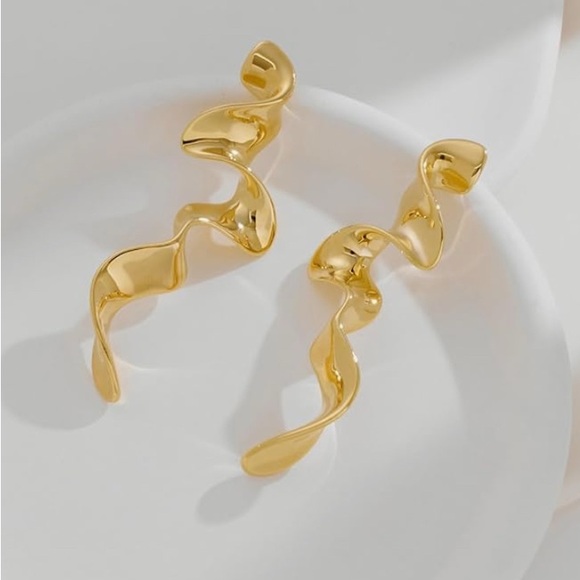 Gold Squiggle Drop Earrings - Picture 9 of 9
